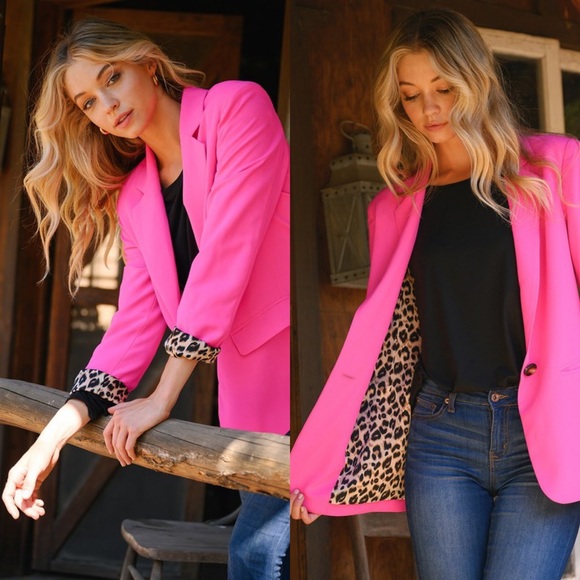Jackets & Coats Hot Pink Blazer With Leopard Lining Poshmark